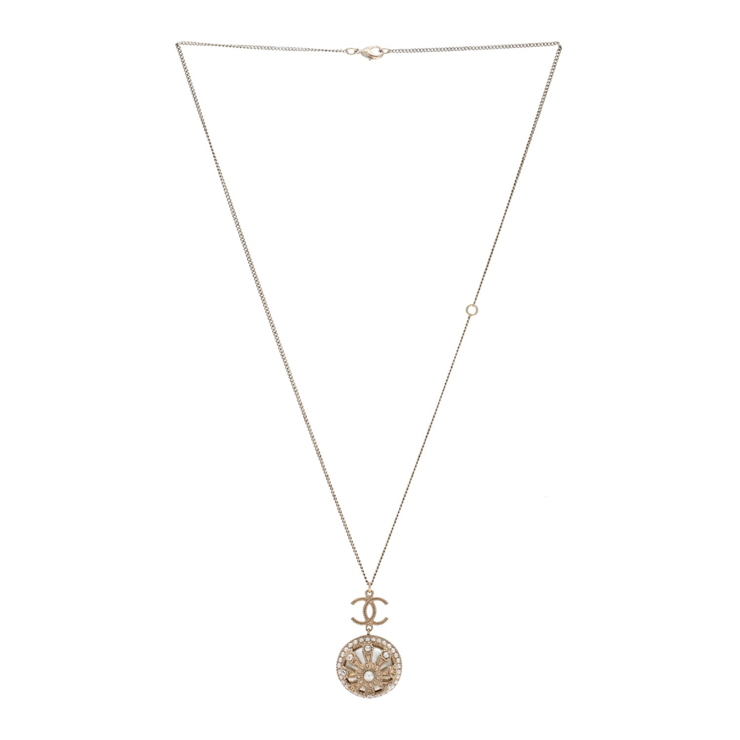 Bead Enamel Pearl CC Pendant Necklace Gold