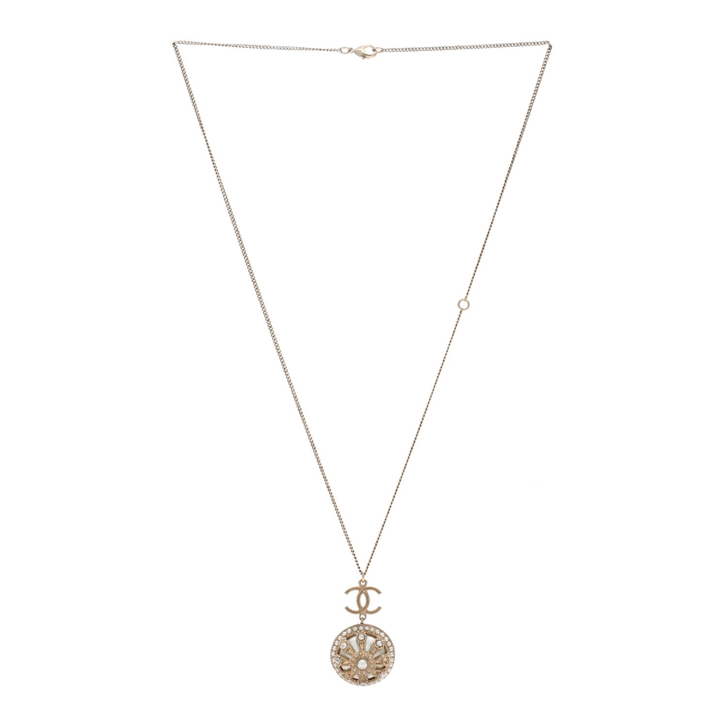 Chanel Bead Enamel Pearl CC Pendant Necklace Gold 2 of 4