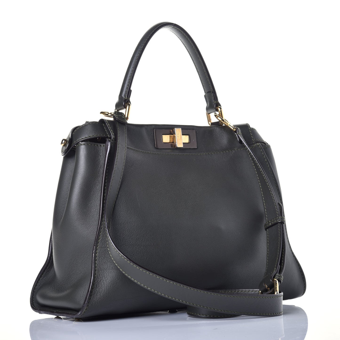 Vitello Seta Shiny Nappa Medium Peekaboo Iconic Satchel Verde Prato Makeup