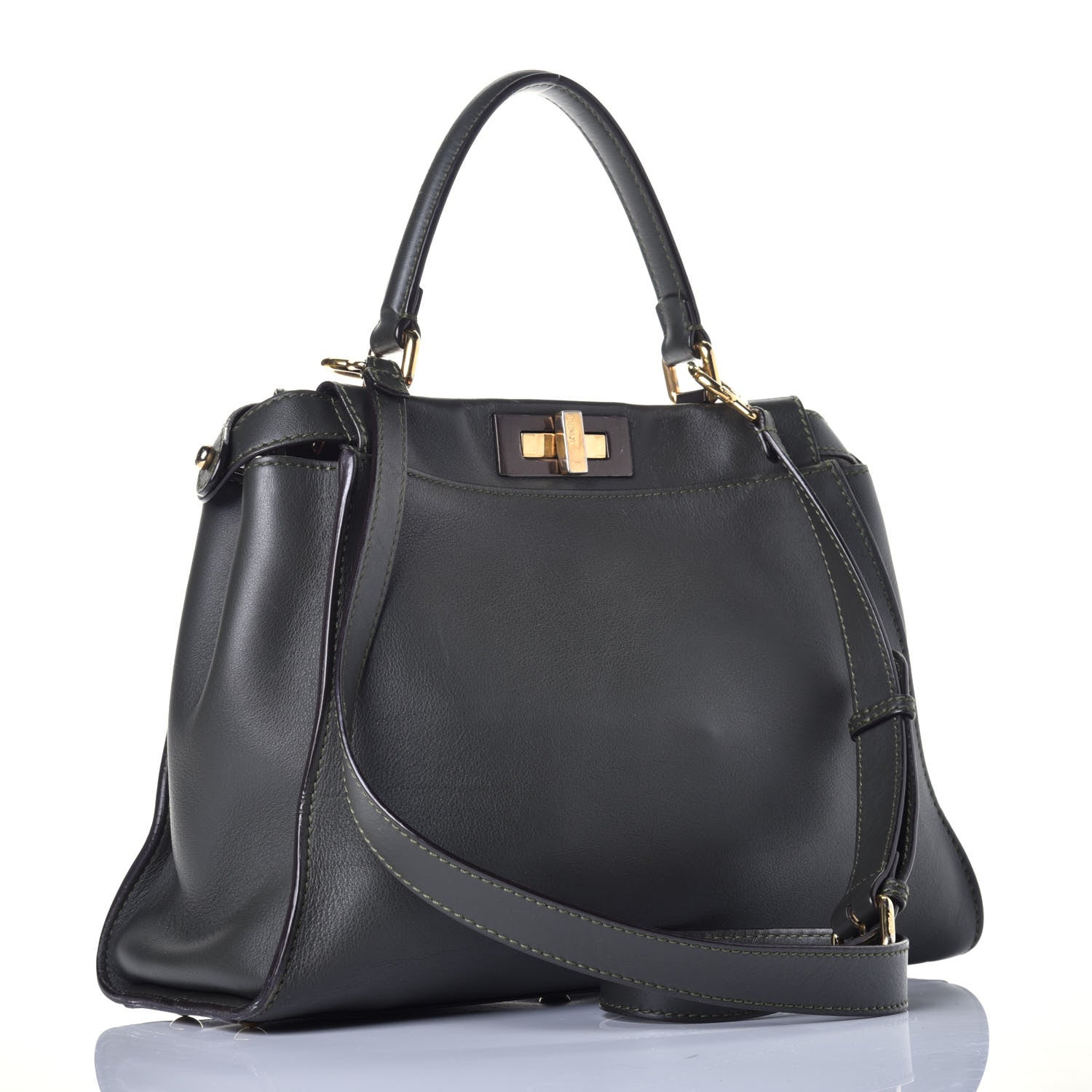 Fendi Vitello Seta Shiny Nappa Medium Peekaboo Iconic Satchel Verde Prato Makeup 4 of 11