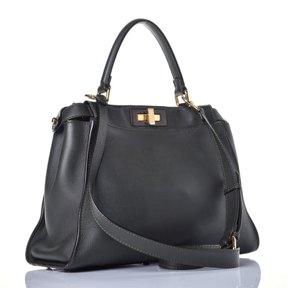 Fendi Vitello Seta Shiny Nappa Medium Peekaboo Iconic Satchel Verde Prato Makeup 4 of 11