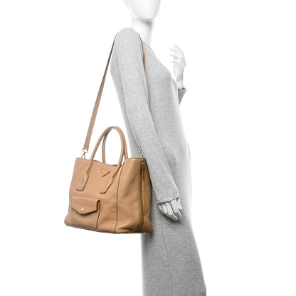 Prada Vitello Daino Front Pocket Shopping Tote Noisette 2 of 9