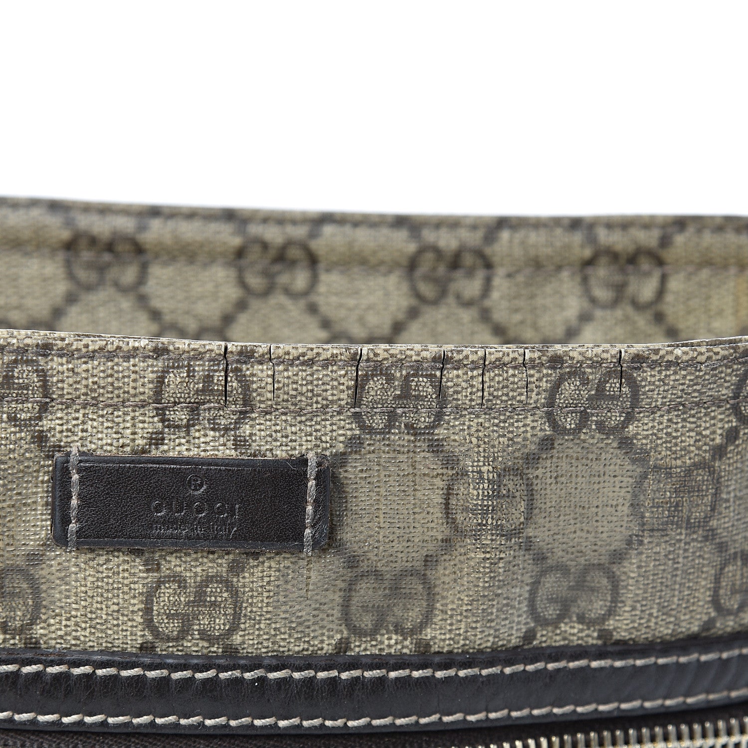 Gucci GG Supreme Monogram Selleria Calfskin Small Flat Side Zip Messenger Bag Beige Ebony Cocoa Dark Chocolate 16 of 23