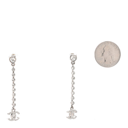 Chanel Crystal CC Heart Drop Earrings Silver 2 of 4
