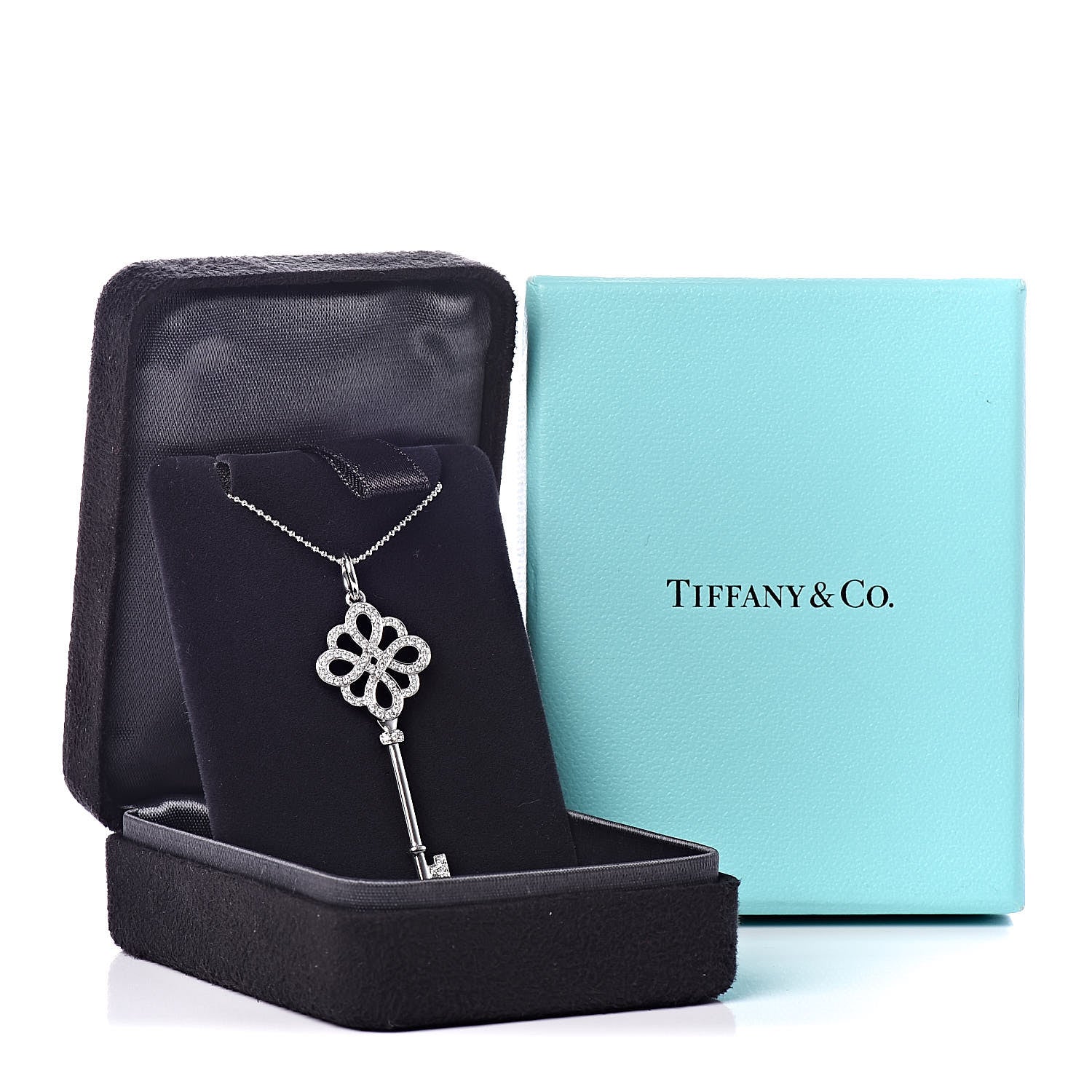 Tiffany 18K White Gold Diamond Knot Key Pendant Necklace 7 of 7