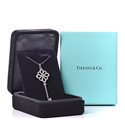 Tiffany 18K White Gold Diamond Knot Key Pendant Necklace 7 of 7