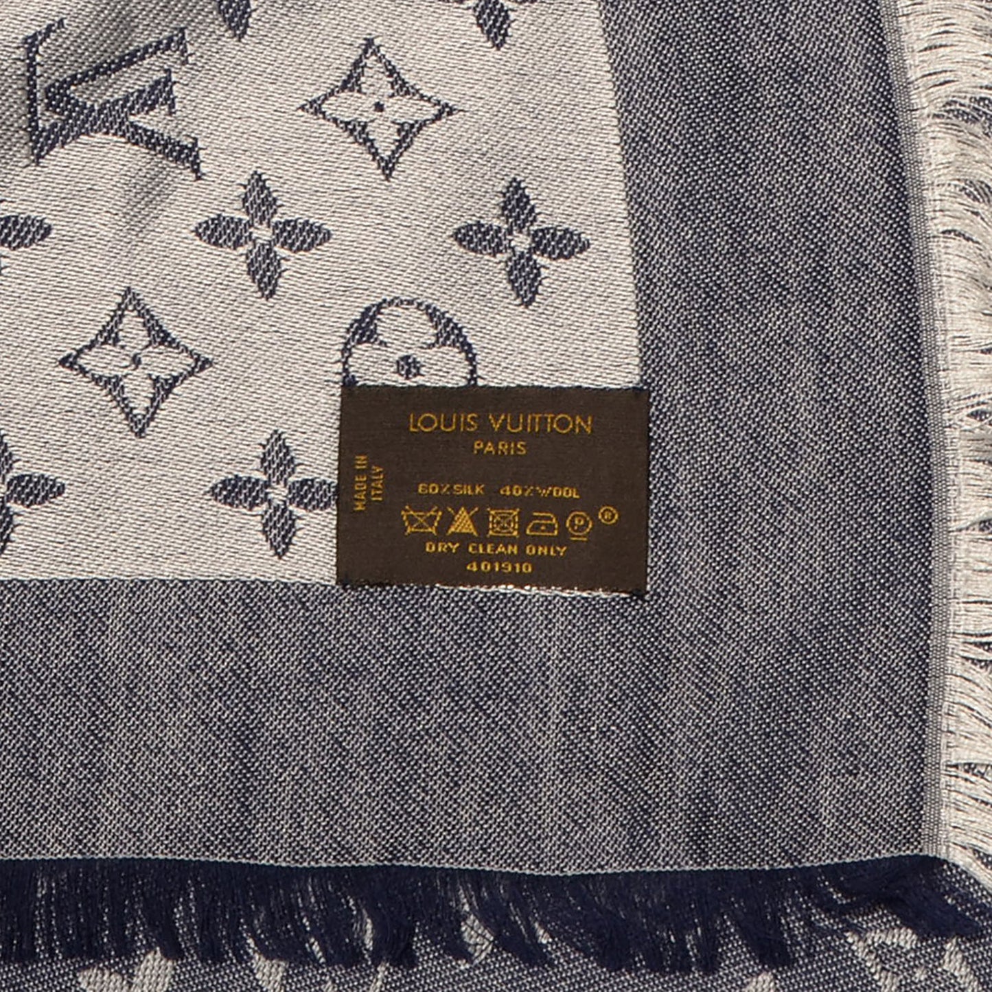 Silk Wool Monogram Denim Shawl Blue