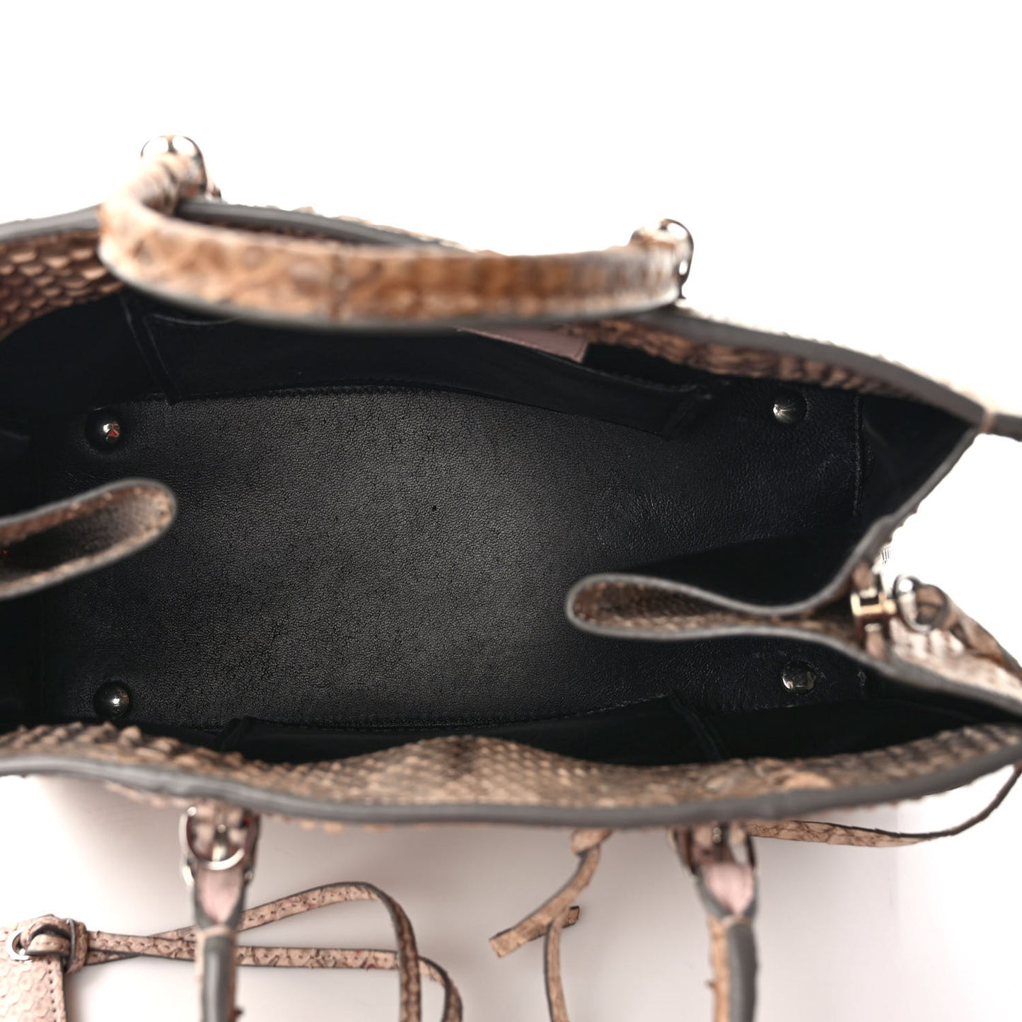 Snakeskin A6 Zip Around Tote Cream