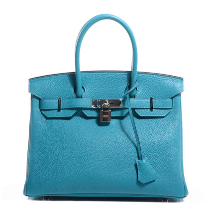 Hermes Taurillon Clemence Birkin 30 Turquoise 1 of 17