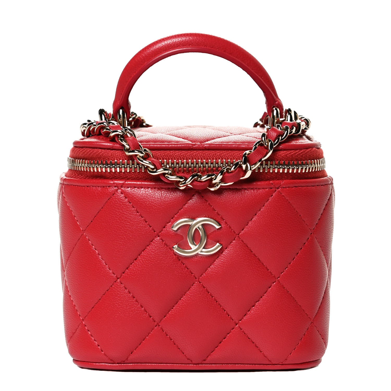 Chanel Lambskin Quilted Top Handle Mini Vanity Case With Chain Red 1 of 11