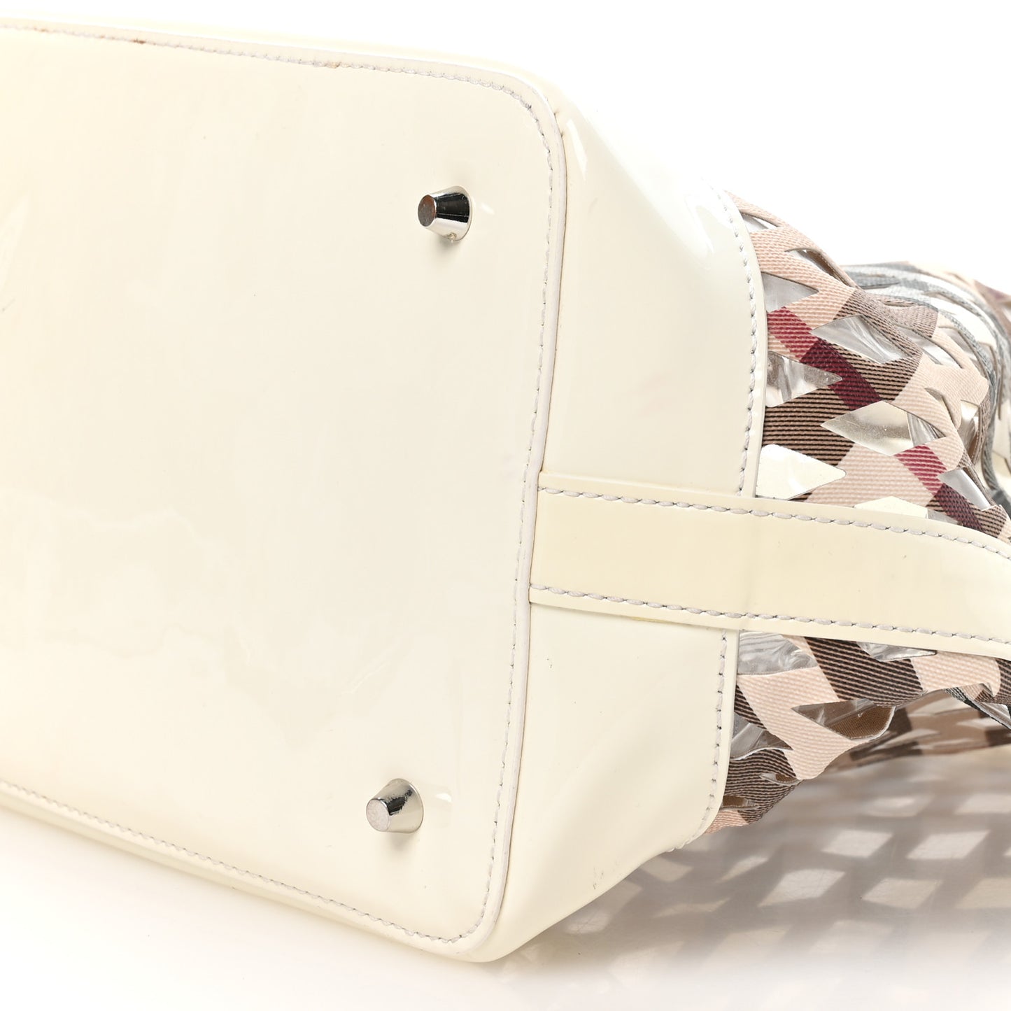 Patent PVC Supernova Check Net Drawstring Bag White