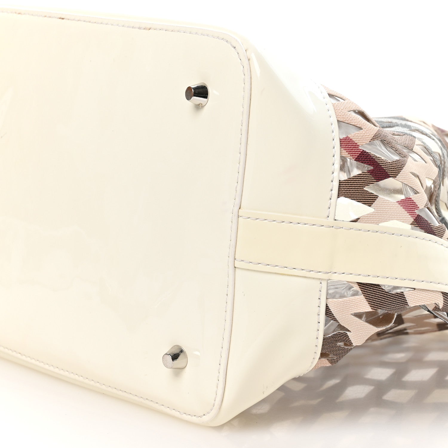 Burberry Patent PVC Supernova Check Net Drawstring Bag White 10 of 11