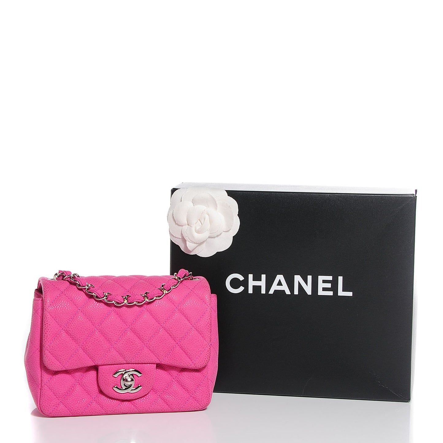 Iridescent Caviar Quilted Mini Flap Hot Pink