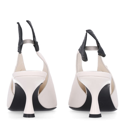 Chanel Lambskin Slingback Pumps 37.5 White Black 6 of 10