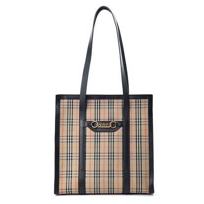 Burberry Calfskin Medium 1983 Knight Check Link Tote Brown 1 of 13