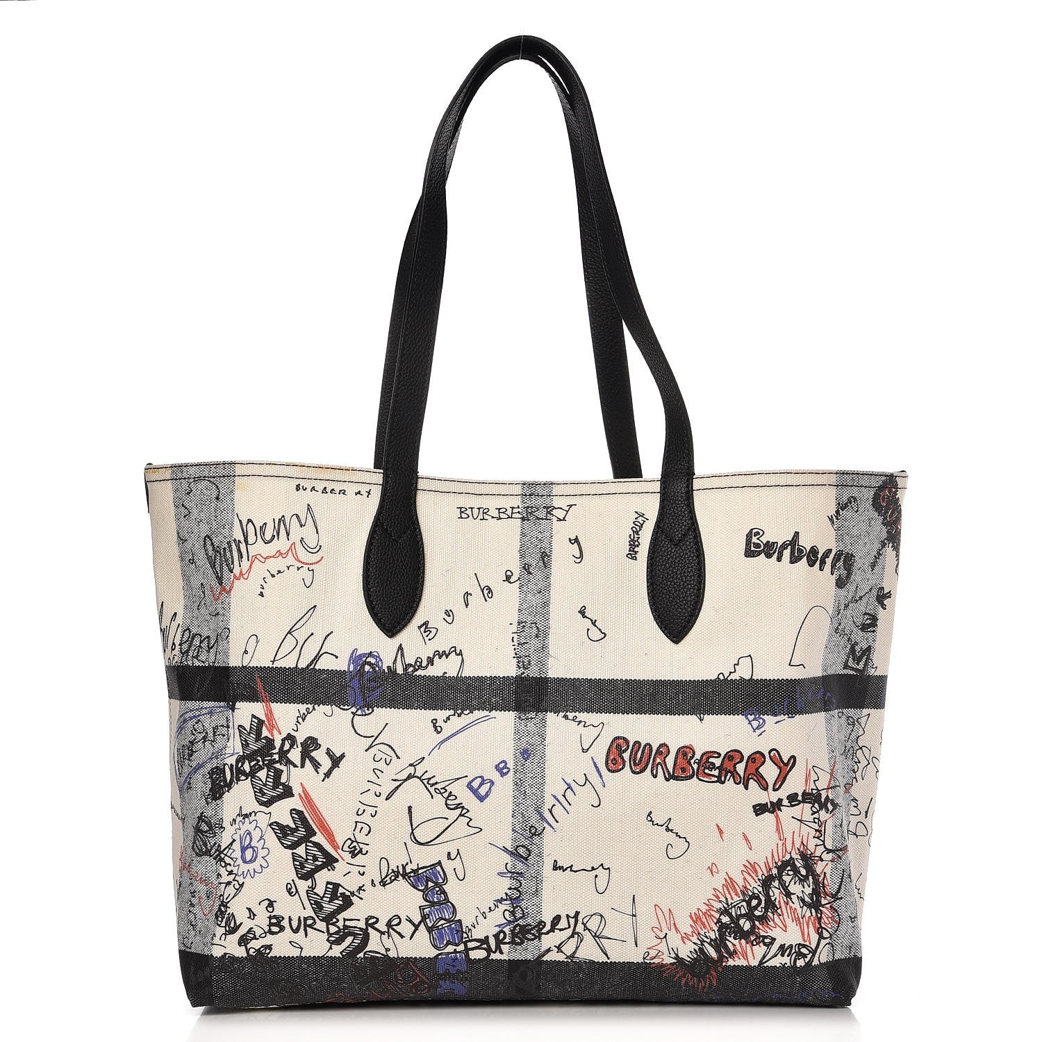 Burberry Coated Canvas Mega Check Sketchbook Reversible Tote White Black 1 of 14