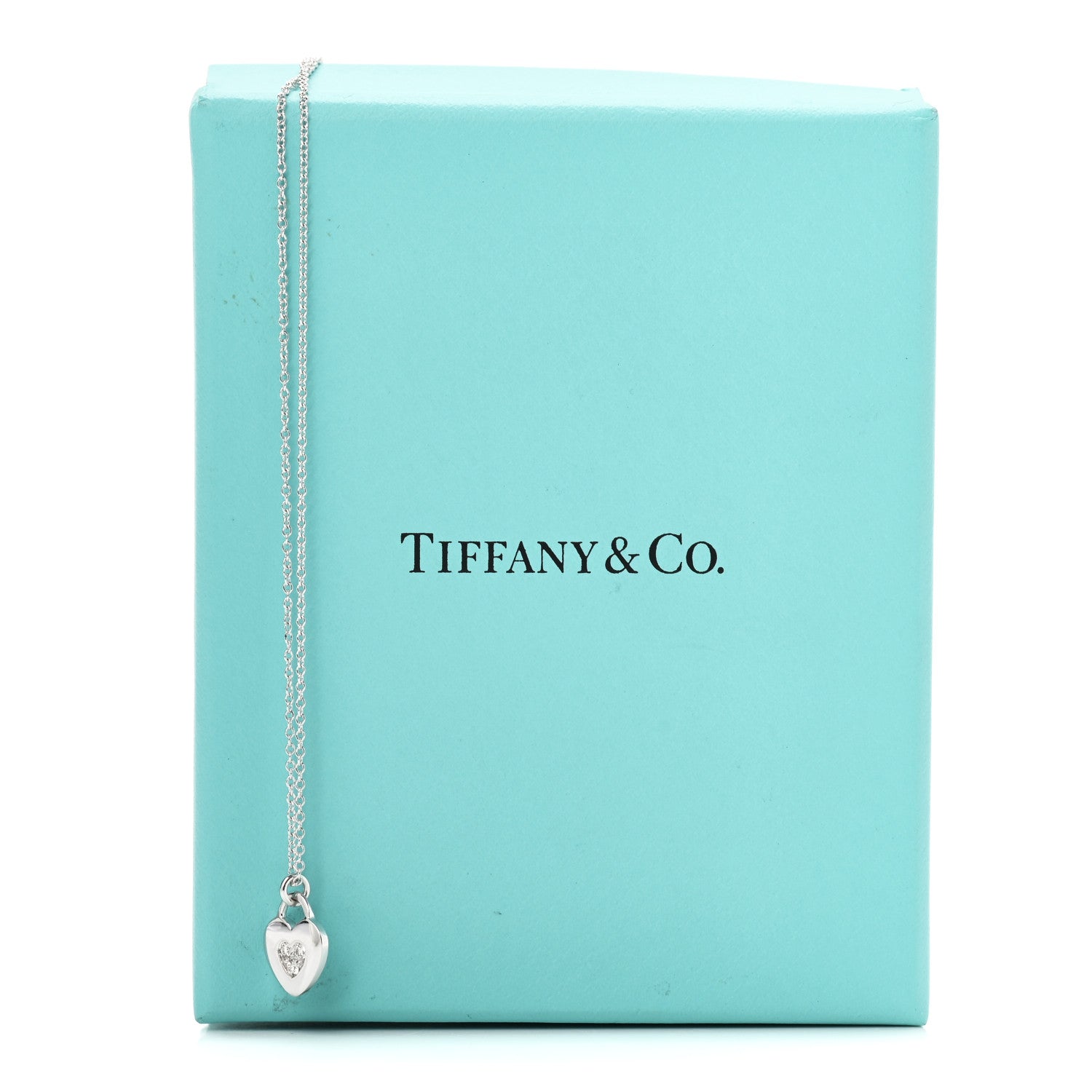 Tiffany 18K White Gold Diamond Heart Lock Pendant Necklace 6 of 6