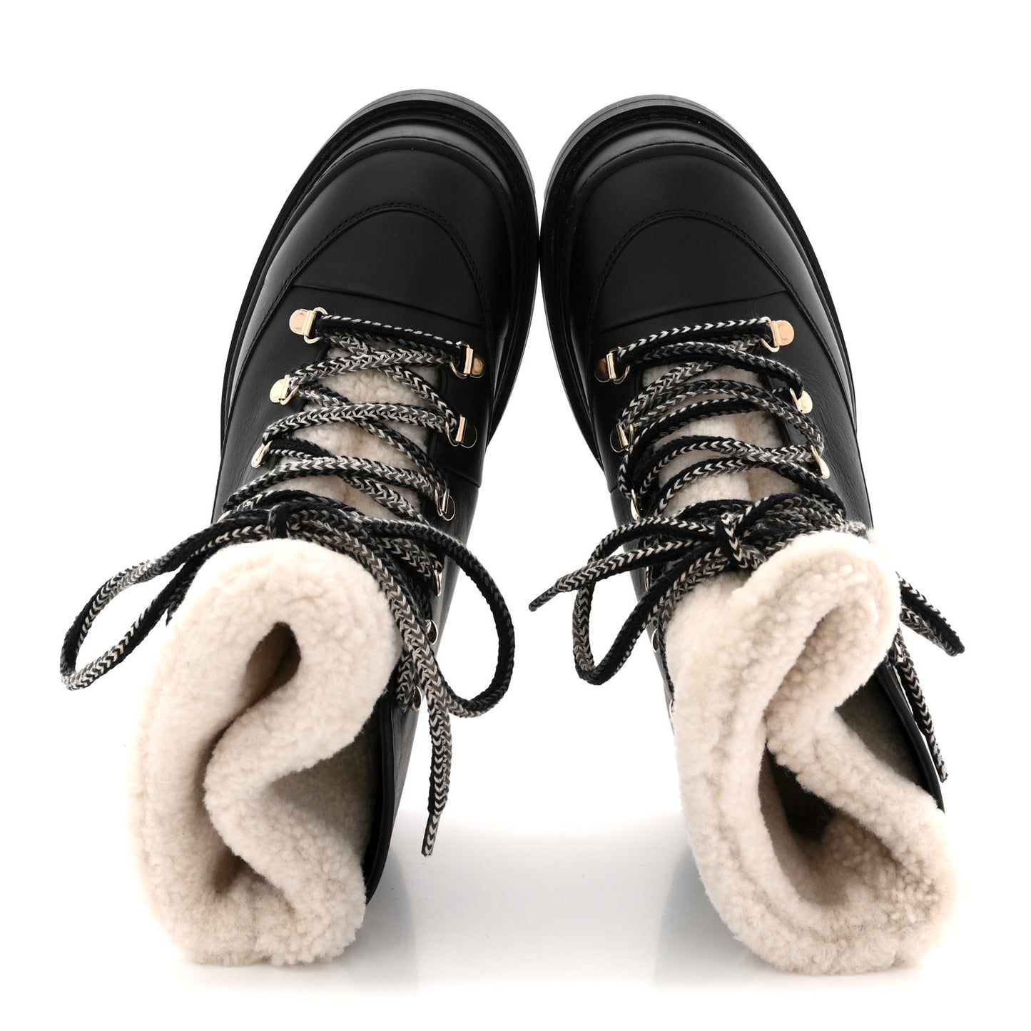 Calfskin Shearling CC Lace Up Boots 38.5 Black
