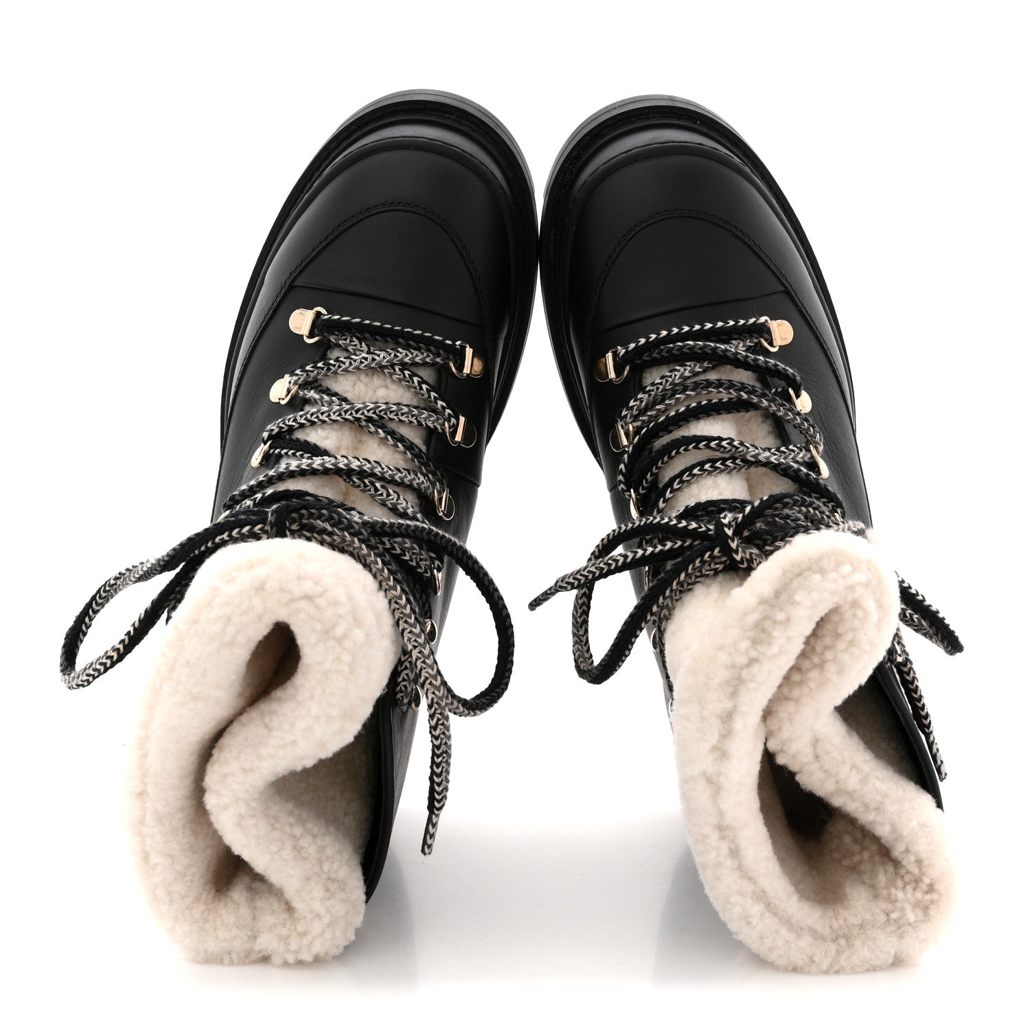 Chanel Calfskin Shearling CC Lace Up Boots 38.5 Black 2 of 9