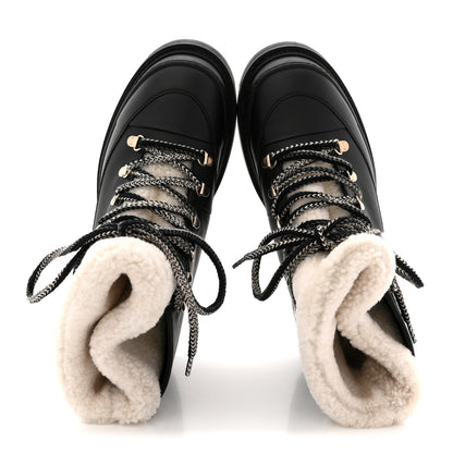 Chanel Calfskin Shearling CC Lace Up Boots 38.5 Black 2 of 9