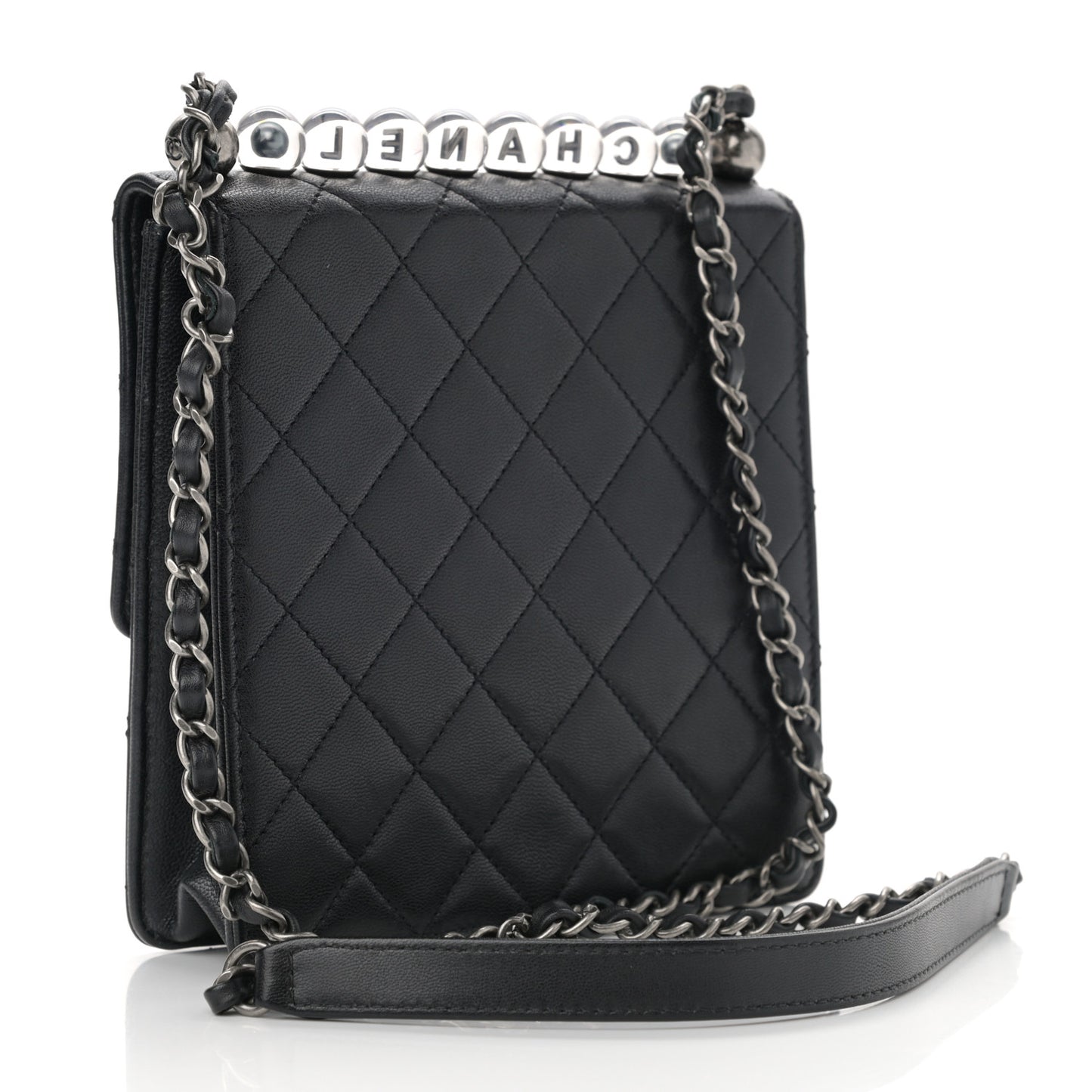 Goatskin Quilted Acrylic Beads Flap Black