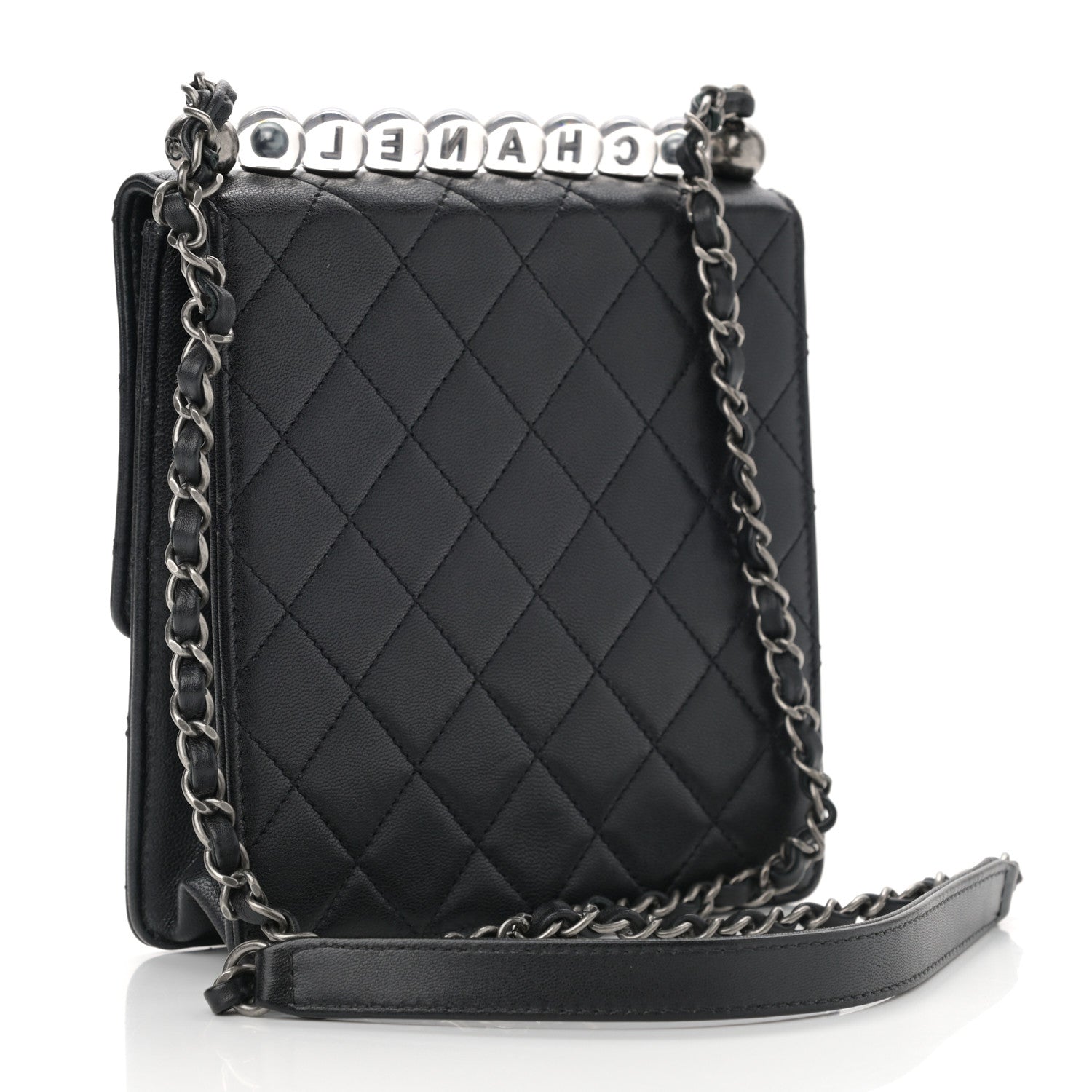 Chanel Goatskin Quilted Acrylic Beads Flap Black 3 of 13