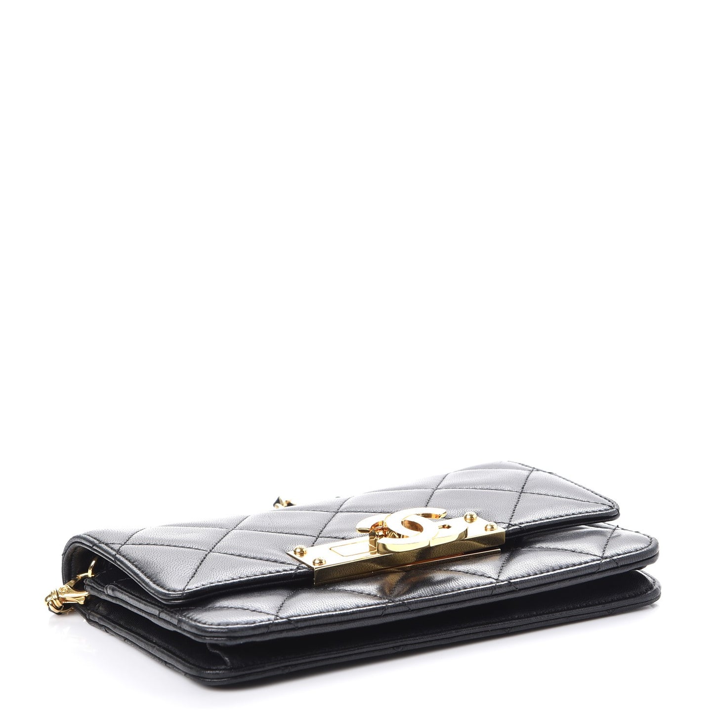 Lambskin Quilted Golden Class Wallet on Chain WOC Black