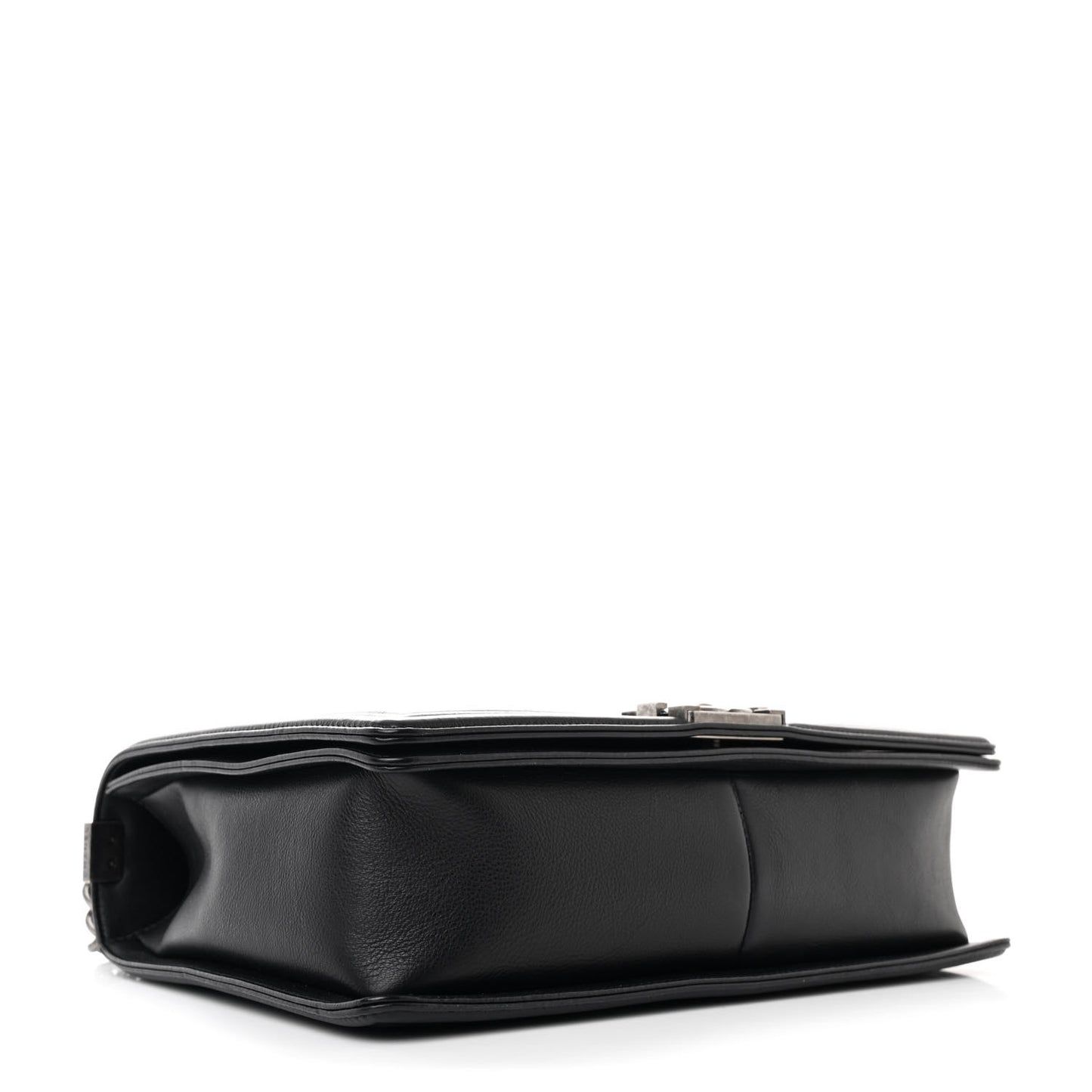 Calfskin Double Stitch Large Boy Flap Black