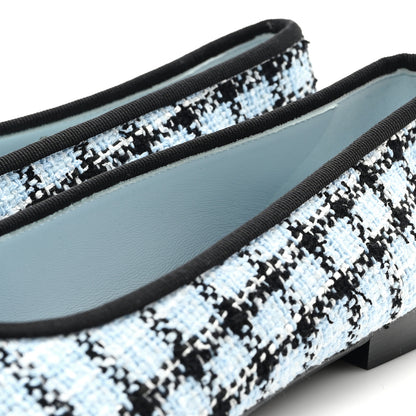 Chanel Tweed Grosgrain Cap Toe Ballerina Flats 39.5 Light Blue Black 10 of 10