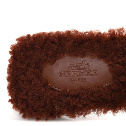 Hermes Woolskin Oran Sandals 37.5 Cognac 9 of 9