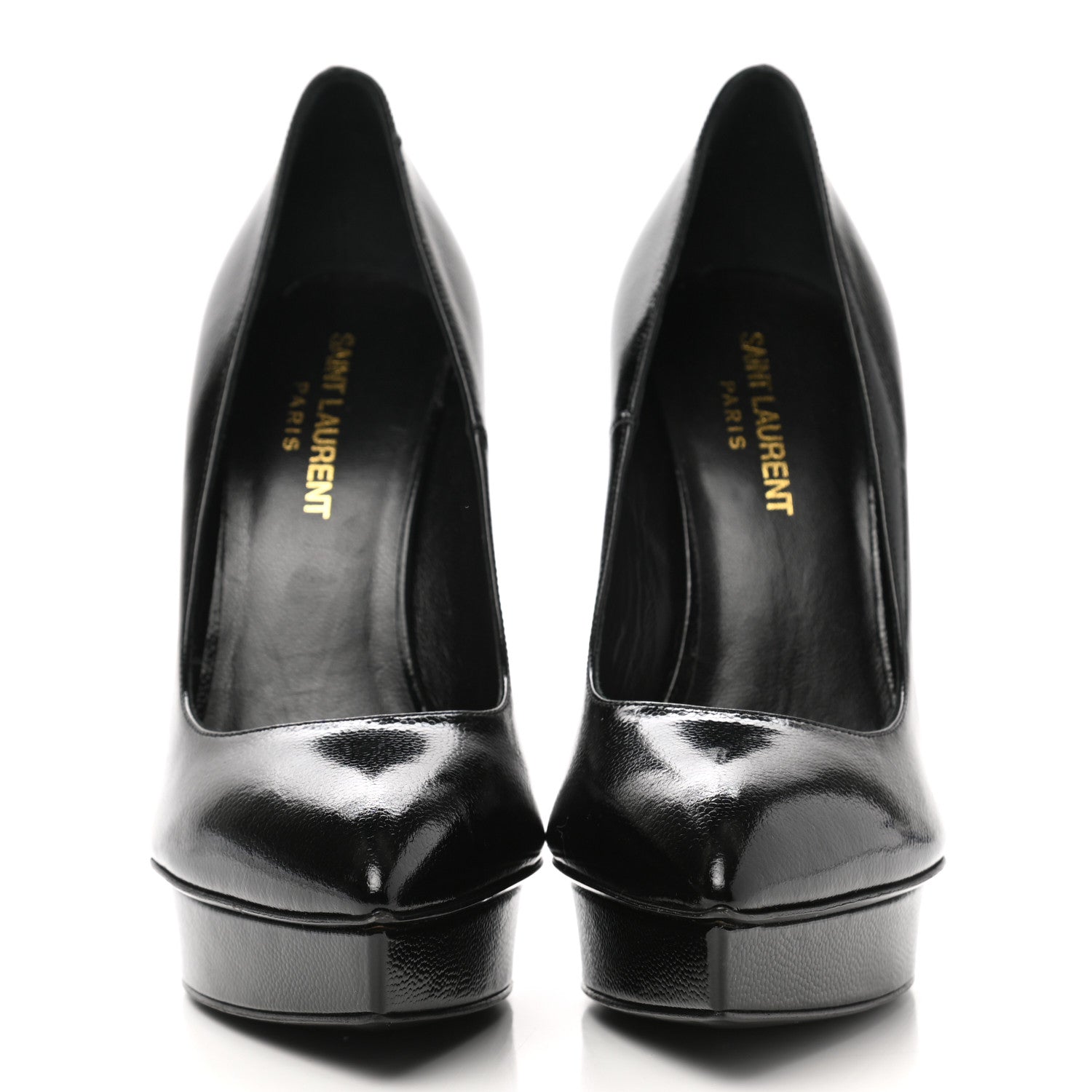Saint Laurent Pebbled Patent Calfskin Janis 105 Platform Pumps 37 Black 3 of 9