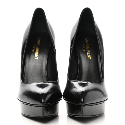 Saint Laurent Pebbled Patent Calfskin Janis 105 Platform Pumps 37 Black 3 of 9