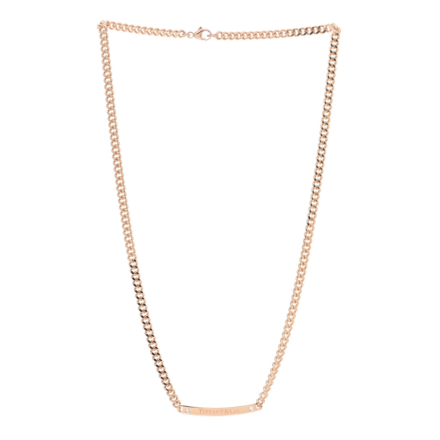 Tiffany 18K Rose Gold Diamond Micro Link ID Chain Necklace 3 of 5
