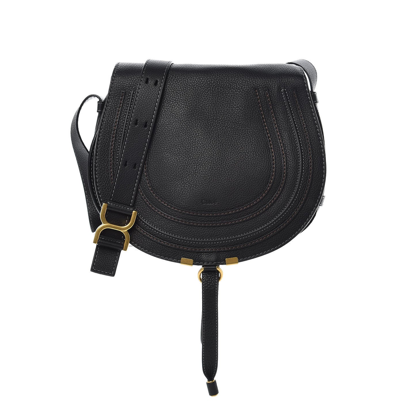 Calfskin Medium Marcie Round Crossbody Bag Black