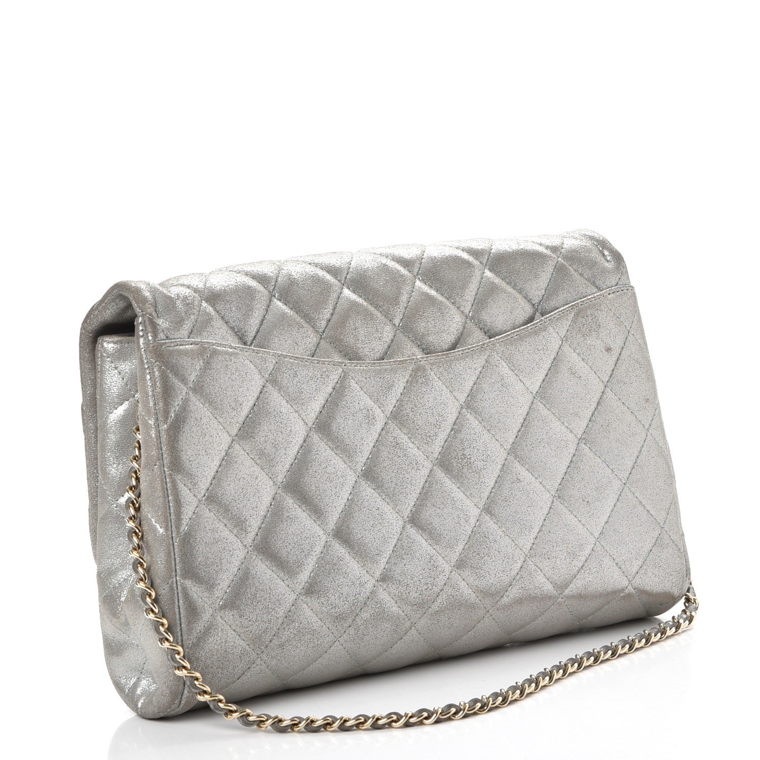 Chanel Iridescent Calfskin Clutch With Chain Flap Silver 3 of 14