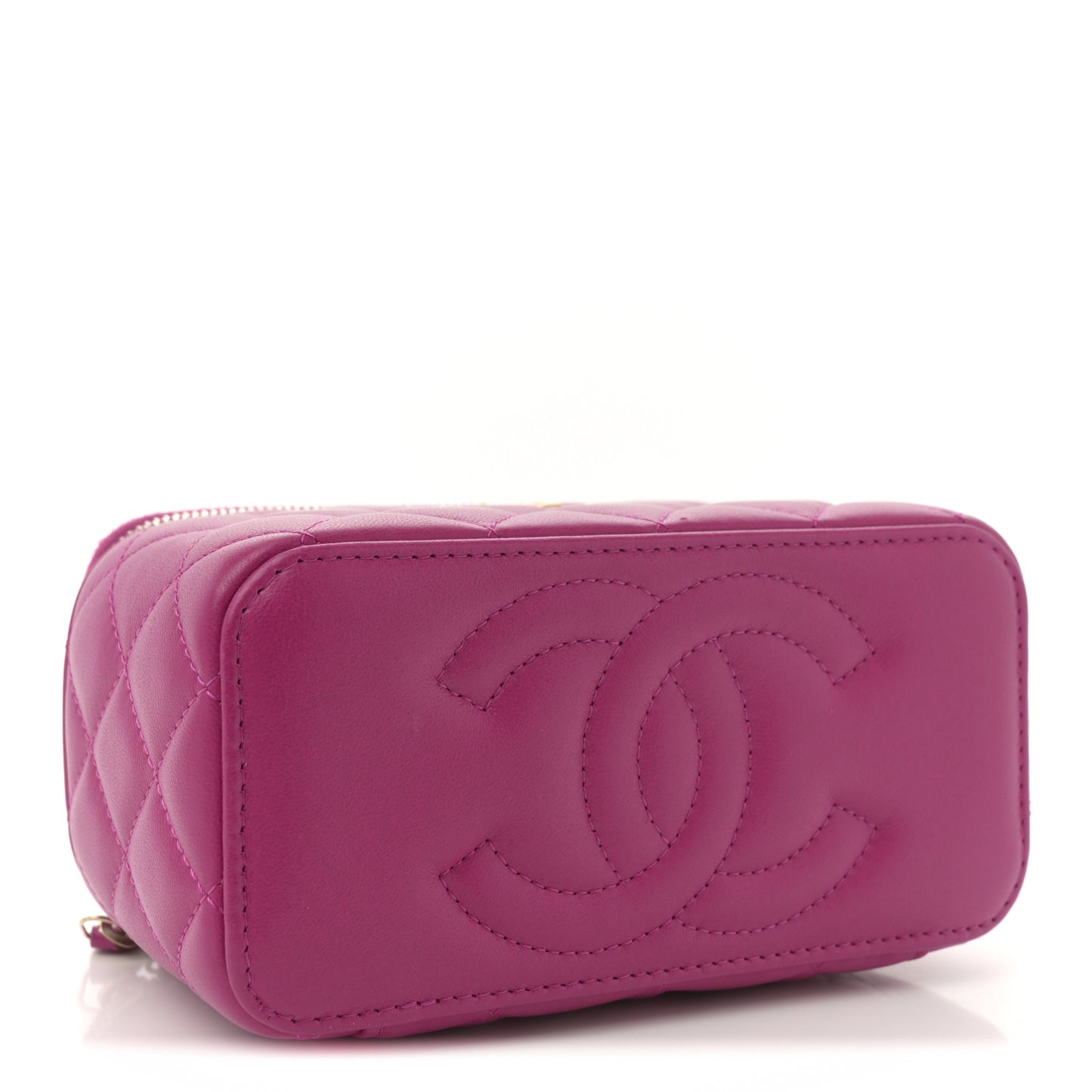 Lambskin Quilted Small Pearl Crush Vanity Case With Chain Fuchsia