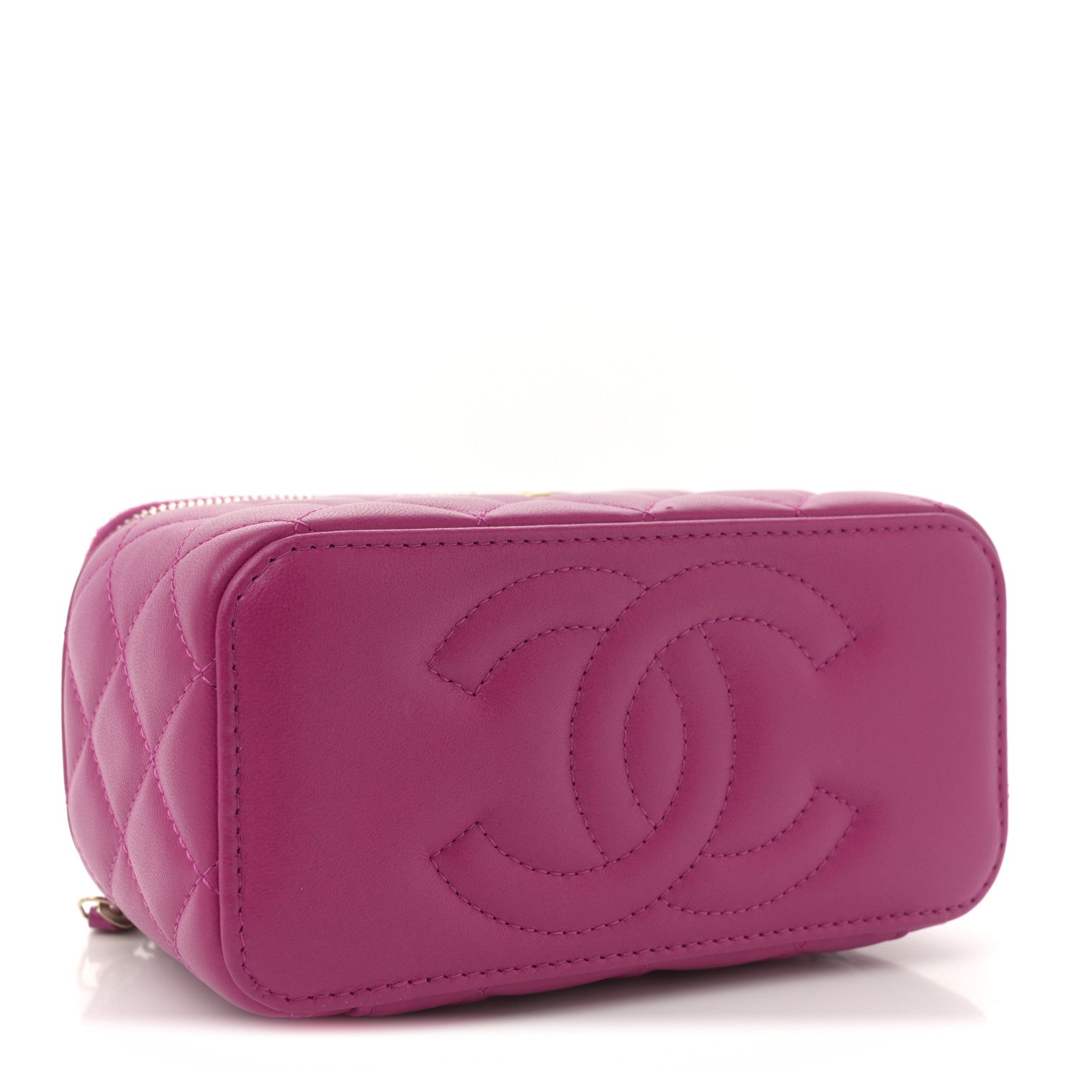 Chanel Lambskin Quilted Small Pearl Crush Vanity Case With Chain Fuchsia 4 of 12