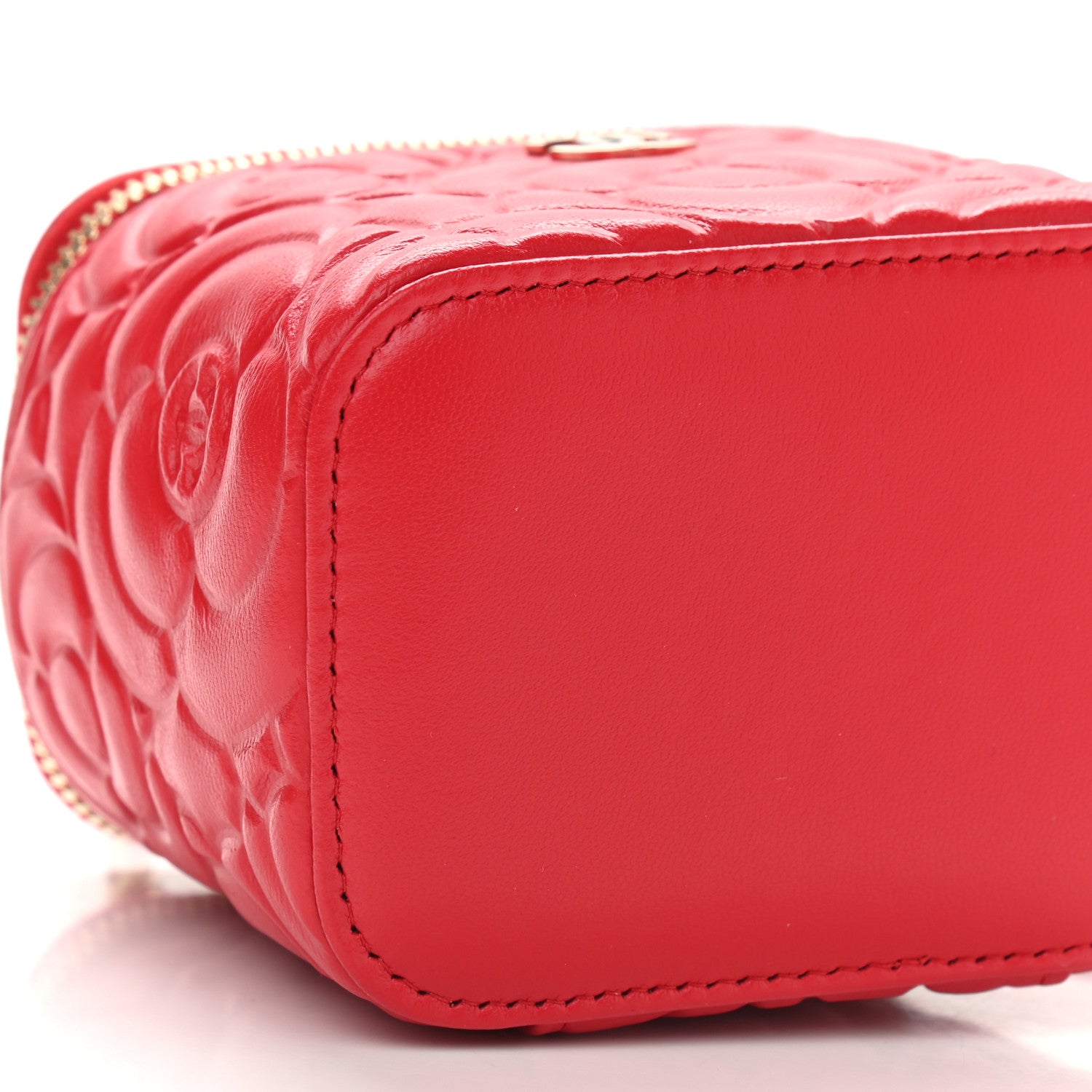 Chanel Lambskin Camellia Embossed Mini Vanity Case With Chain Red 8 of 9