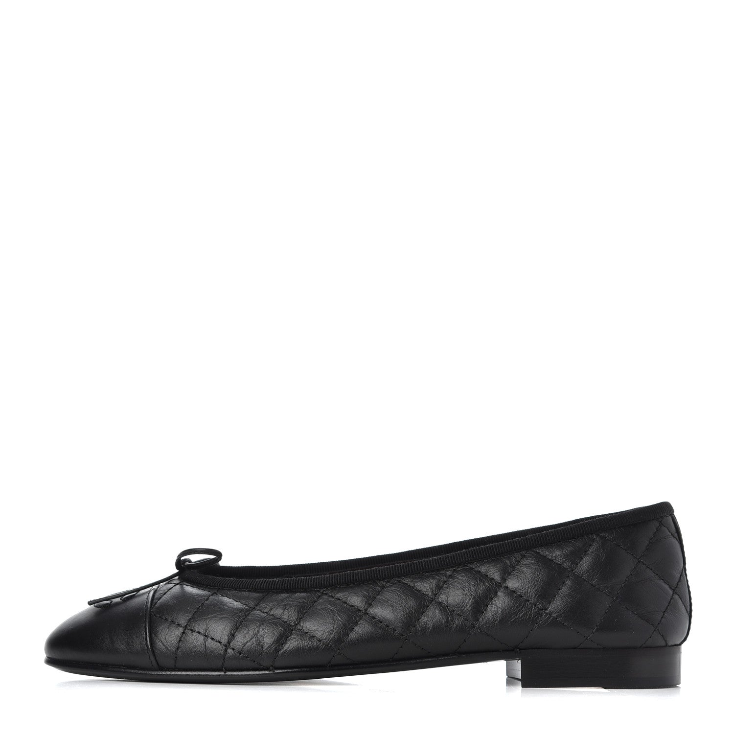 Chanel Aged Calfskin Quilted CC Cap Toe Ballerina Flats 39 Black 1 of 12