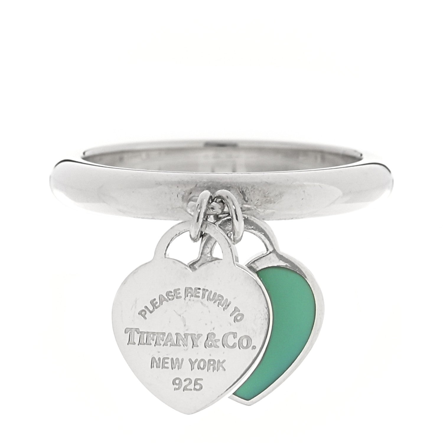 Tiffany Sterling Silver Enamel Return to Tiffany Double Heart Ring Blue 54 6.75 1 of 5