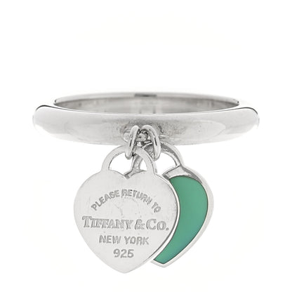 Tiffany Sterling Silver Enamel Return to Tiffany Double Heart Ring Blue 54 6.75 1 of 5
