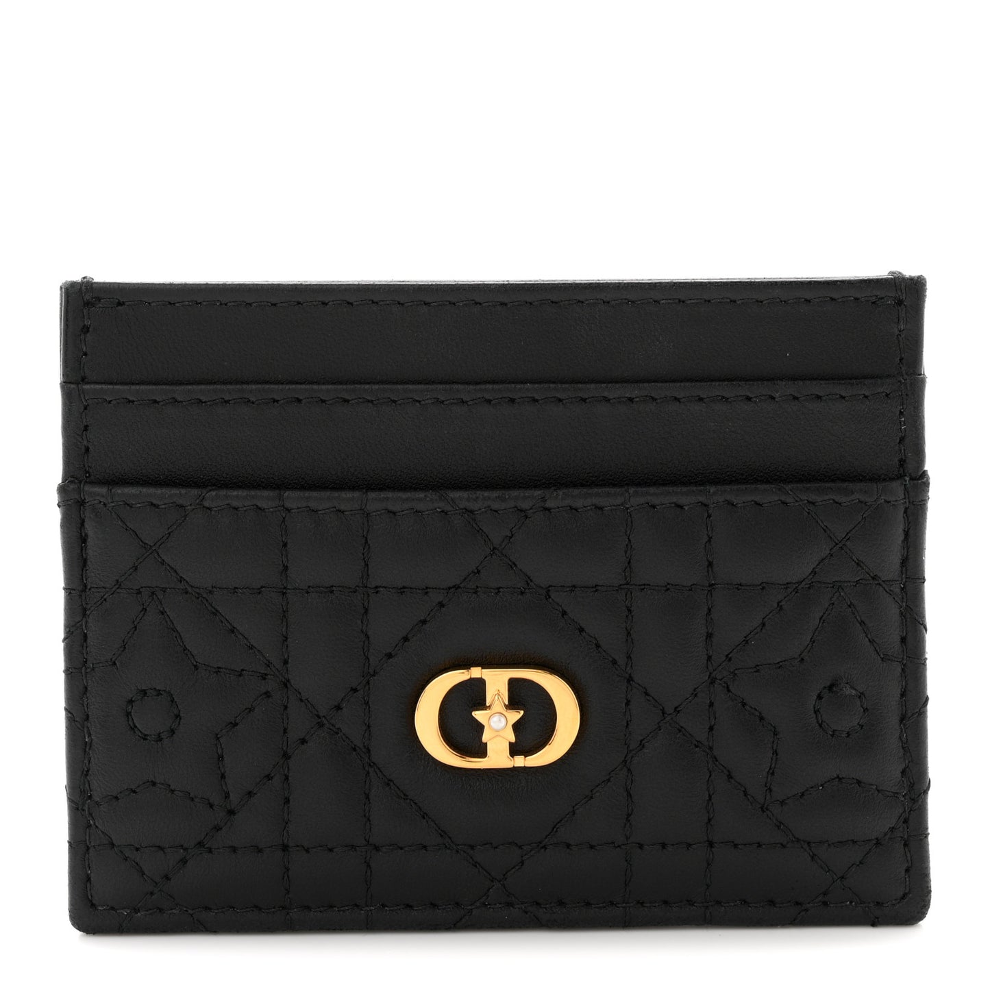 Lambskin Pearl Star Cannage Dior Card Holder Black