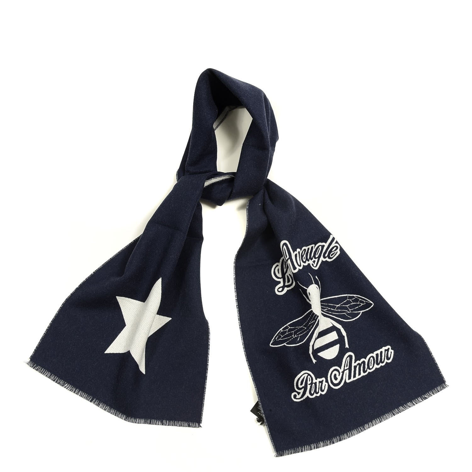Gucci Wool L'Aveugle Par Amour Scarf Navy White 1 of 5