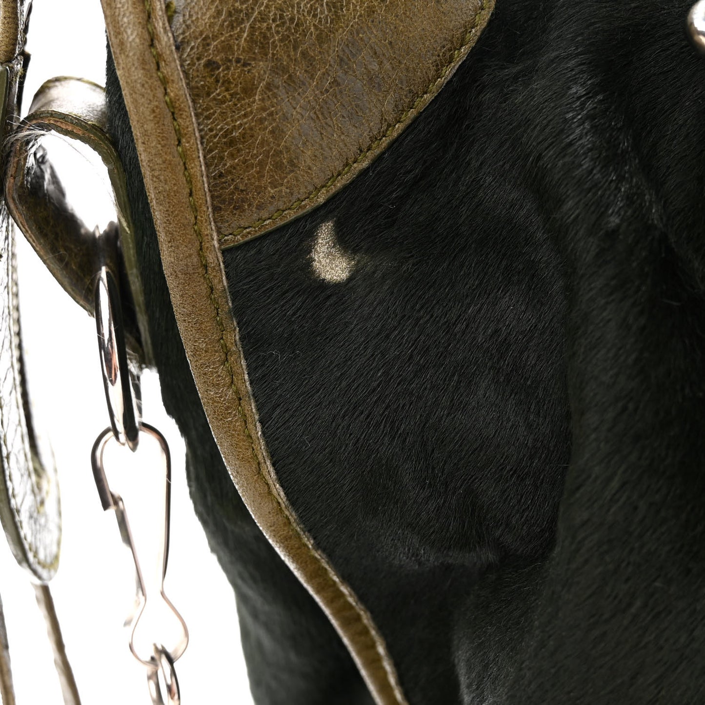 Agneau Pony Hair Classic Silver Hardware City Olive