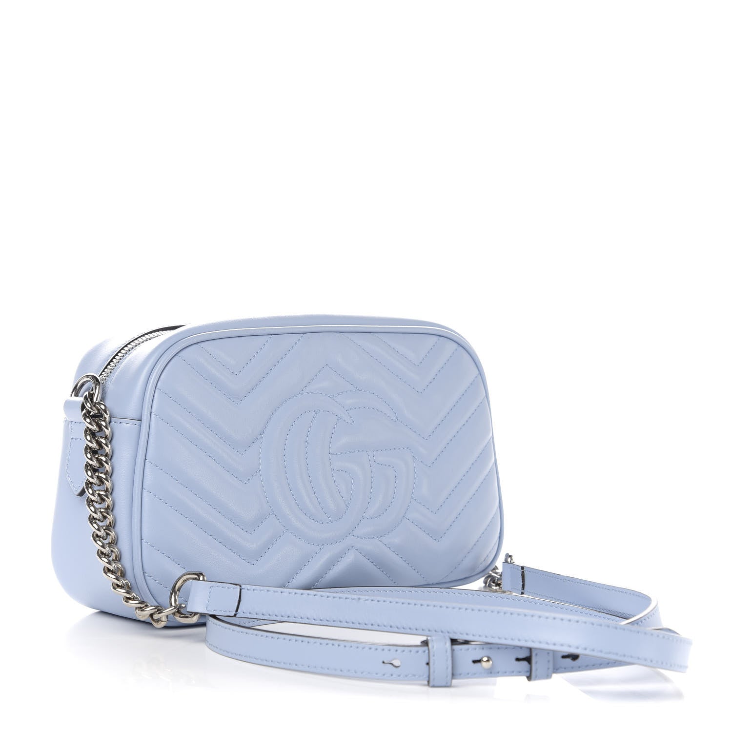 Gucci Calfskin Matelasse Small GG Marmont Chain Shoulder Bag Porcelain Light Blue 3 of 11