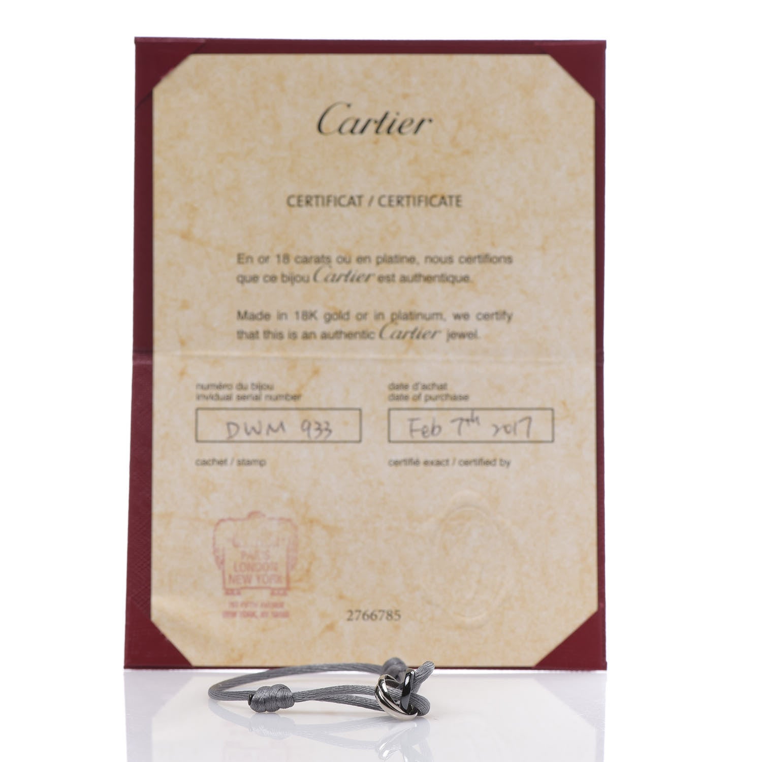 Cartier 18K White Gold Ceramic Trinity Cord Bracelet Grey 7 of 7