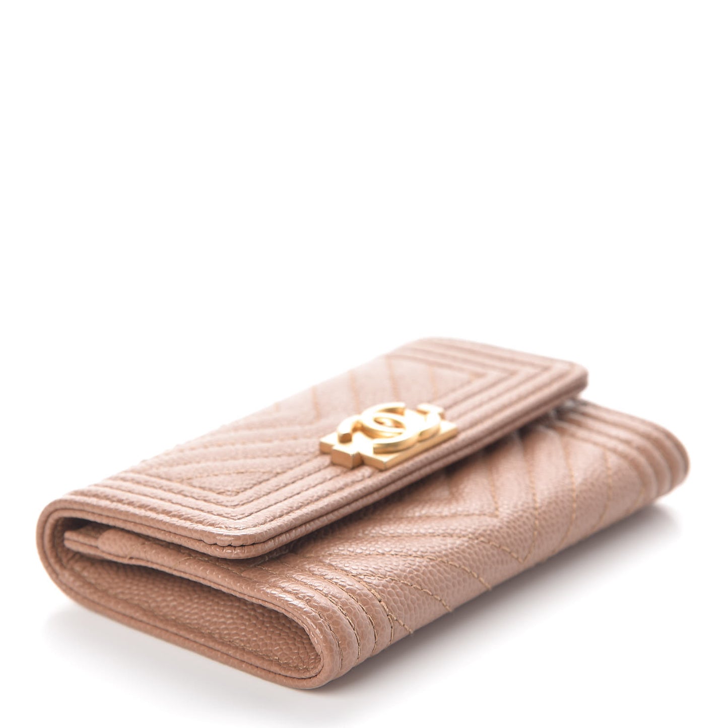 Caviar Chevron Quilted Boy Card Holder Dark Beige