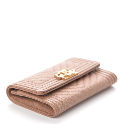 Chanel Caviar Chevron Quilted Boy Card Holder Dark Beige 4 of 8