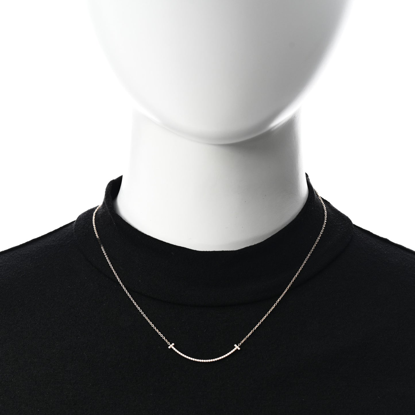 18K Rose Gold Diamond Small T Smile Pendant Necklace