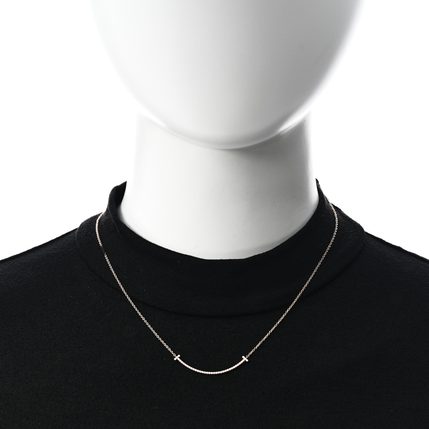 Tiffany 18K Rose Gold Diamond Small T Smile Pendant Necklace 2 of 6